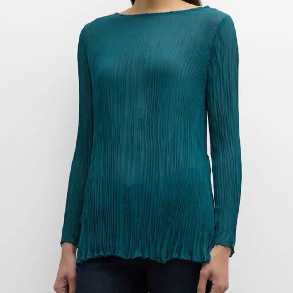 Eileen Fisher Woman Size Medium Bateau-Neck Pleated Crinkled Georgette Tunic NWT